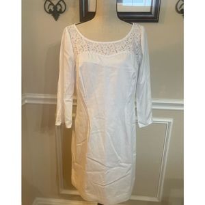 Lily Pulitzer White Lace Dress. Back Zip. Fully lined. Bust 36” & Length 35”.